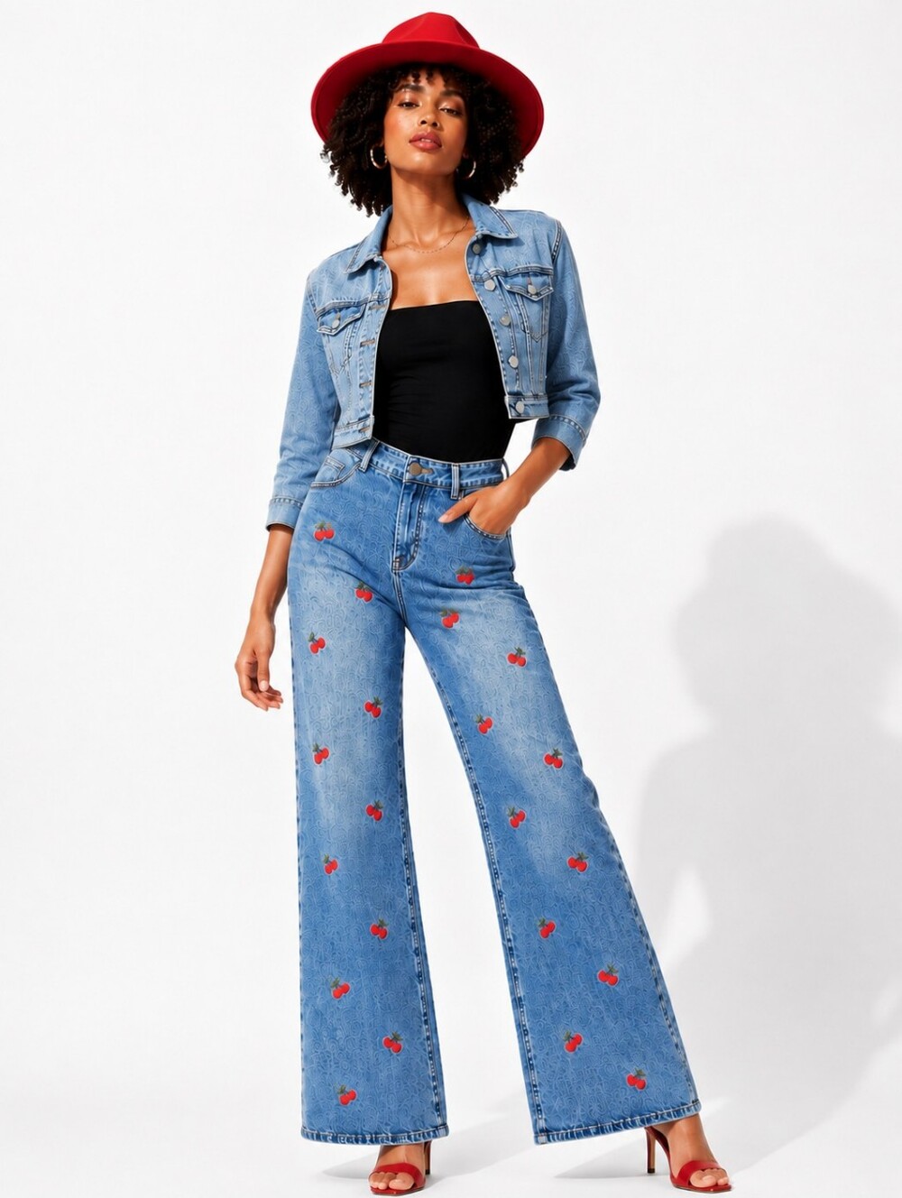 Ashley Mason Premium Cherry Baggy Jeans NWT